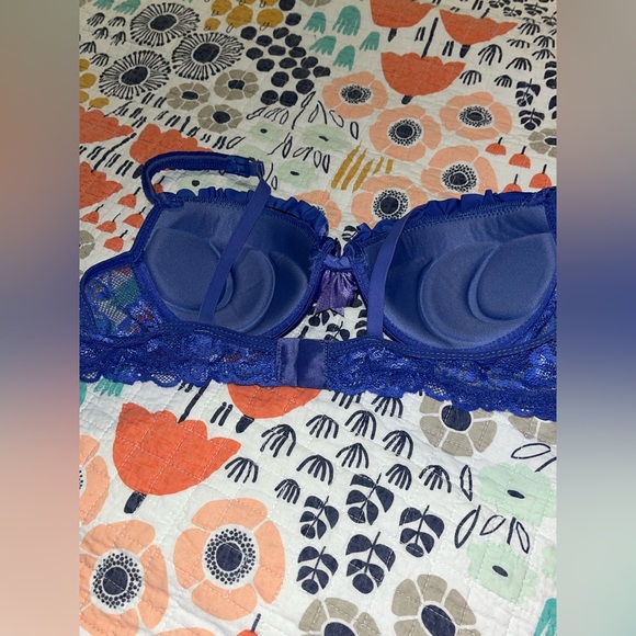 Victoria’s Secret Blue Satin & Lace Push-Up Bra – 34B bling detail burlesque - Picture 6 of 9